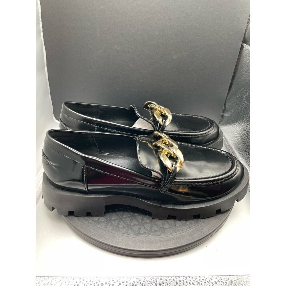 DREAM PAIRS Women's Chunky Loafers Leather Slip-on Penny Gold Chain Edgy Sz 10 - Picture 6 of 8